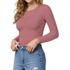 image:imageMANGOPOP Crew Neck Long Sleeve T Shirts for Women Fitted Shirts Tight Neck T Shirts Basic Tee TopsMarsala