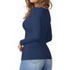 image:imageMANGOPOP Crew Neck Long Sleeve T Shirts for Women Fitted Shirts Tight Neck T Shirts Basic Tee TopsNavy Blue