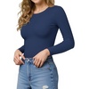 image:imageMANGOPOP Crew Neck Long Sleeve T Shirts for Women Fitted Shirts Tight Neck T Shirts Basic Tee TopsNavy Blue