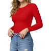 image:imageMANGOPOP Crew Neck Long Sleeve T Shirts for Women Fitted Shirts Tight Neck T Shirts Basic Tee TopsRed