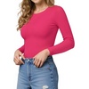 image:imageMANGOPOP Crew Neck Long Sleeve T Shirts for Women Fitted Shirts Tight Neck T Shirts Basic Tee TopsRose Pink