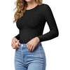image:imageMANGOPOP Crew Neck Long Sleeve T Shirts for Women Fitted Shirts Tight Neck T Shirts Basic Tee TopsZ1black
