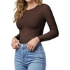 image:imageMANGOPOP Crew Neck Long Sleeve T Shirts for Women Fitted Shirts Tight Neck T Shirts Basic Tee TopsZ1coffee