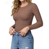 image:imageMANGOPOP Crew Neck Long Sleeve T Shirts for Women Fitted Shirts Tight Neck T Shirts Basic Tee TopsZ2coffee