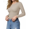 image:imageMANGOPOP Crew Neck Long Sleeve T Shirts for Women Fitted Shirts Tight Neck T Shirts Basic Tee TopsZ2grey