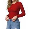 image:imageMANGOPOP Crew Neck Long Sleeve T Shirts for Women Fitted Shirts Tight Neck T Shirts Basic Tee TopsZ2red