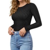 image:imageMANGOPOP Crew Neck Long Sleeve T Shirts for Women Fitted Shirts Tight Neck T Shirts Basic Tee TopsZ3black