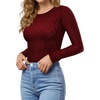 image:imageMANGOPOP Crew Neck Long Sleeve T Shirts for Women Fitted Shirts Tight Neck T Shirts Basic Tee TopsZ3burgundy