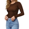 image:imageMANGOPOP Crew Neck Long Sleeve T Shirts for Women Fitted Shirts Tight Neck T Shirts Basic Tee TopsZ3coffee