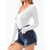 image:imageMANGOPOP Deep V Neck Long Sleeve Shirts for Women Sexy Slim Fitted T Shirt TopsA1long Sleeve White