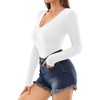 image:imageMANGOPOP Deep V Neck Long Sleeve Shirts for Women Sexy Slim Fitted T Shirt TopsA2long Sleeve White Fleece Lined