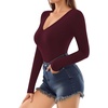 image:imageMANGOPOP Deep V Neck Long Sleeve Shirts for Women Sexy Slim Fitted T Shirt TopsBlong Sleeve Burgundy