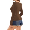 image:imageMANGOPOP Deep V Neck Long Sleeve Shirts for Women Sexy Slim Fitted T Shirt TopsBlong Sleeve Coffee