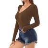 image:imageMANGOPOP Deep V Neck Long Sleeve Shirts for Women Sexy Slim Fitted T Shirt TopsBlong Sleeve Coffee