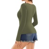 image:imageMANGOPOP Deep V Neck Long Sleeve Shirts for Women Sexy Slim Fitted T Shirt TopsBlong Sleeve Dark Brown
