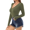 image:imageMANGOPOP Deep V Neck Long Sleeve Shirts for Women Sexy Slim Fitted T Shirt TopsBlong Sleeve Dark Brown