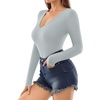 image:imageMANGOPOP Deep V Neck Long Sleeve Shirts for Women Sexy Slim Fitted T Shirt TopsBlong Sleeve Elephant Grey