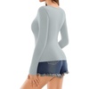 image:imageMANGOPOP Deep V Neck Long Sleeve Shirts for Women Sexy Slim Fitted T Shirt TopsBlong Sleeve Elephant Grey