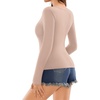 image:imageMANGOPOP Deep V Neck Long Sleeve Shirts for Women Sexy Slim Fitted T Shirt TopsBlong Sleeve Latte