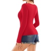 image:imageMANGOPOP Deep V Neck Long Sleeve Shirts for Women Sexy Slim Fitted T Shirt TopsBlong Sleeve Red