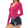 image:imageMANGOPOP Deep V Neck Long Sleeve Shirts for Women Sexy Slim Fitted T Shirt TopsBlong Sleeve Rose Pink