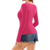 image:imageMANGOPOP Deep V Neck Long Sleeve Shirts for Women Sexy Slim Fitted T Shirt TopsBlong Sleeve Rose Pink