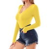 image:imageMANGOPOP Deep V Neck Long Sleeve Shirts for Women Sexy Slim Fitted T Shirt TopsBlong Sleeve Yellow