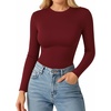 image:imageMANGOPOP Double Lined Long Sleeve Tops for Women Crew Neck T Shirts Basic Tee Womens Going Out Tops Trendy 2025Long Sleeve Burgundy