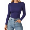 image:imageMANGOPOP Double Lined Long Sleeve Tops for Women Crew Neck T Shirts Basic Tee Womens Going Out Tops Trendy 2025Long Sleeve Deep Blue