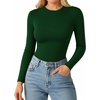 image:imageMANGOPOP Double Lined Long Sleeve Tops for Women Crew Neck T Shirts Basic Tee Womens Going Out Tops Trendy 2025Long Sleeve Deep Green