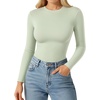 image:imageMANGOPOP Double Lined Long Sleeve Tops for Women Crew Neck T Shirts Basic Tee Womens Going Out Tops Trendy 2025Long Sleeve Misty Jade