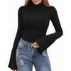image:imageMANGOPOP Long Sleeve Mock Neck Shirts for Women Bell Sleeve Turtle Neck Tops Basic Going Out Tee BlouseA01 Black