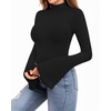 image:imageMANGOPOP Long Sleeve Mock Neck Shirts for Women Bell Sleeve Turtle Neck Tops Basic Going Out Tee BlouseA01 Black