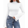 image:imageMANGOPOP Long Sleeve Mock Neck Shirts for Women Bell Sleeve Turtle Neck Tops Basic Going Out Tee BlouseA01 White