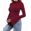 image:imageMANGOPOP Long Sleeve Mock Neck Shirts for Women Bell Sleeve Turtle Neck Tops Basic Going Out Tee BlouseBurgundy