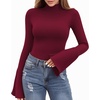 image:imageMANGOPOP Long Sleeve Mock Neck Shirts for Women Bell Sleeve Turtle Neck Tops Basic Going Out Tee BlouseBurgundy