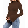 image:imageMANGOPOP Long Sleeve Mock Neck Shirts for Women Bell Sleeve Turtle Neck Tops Basic Going Out Tee BlouseCoffee