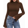 image:imageMANGOPOP Long Sleeve Mock Neck Shirts for Women Bell Sleeve Turtle Neck Tops Basic Going Out Tee BlouseCoffee