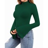 image:imageMANGOPOP Long Sleeve Mock Neck Shirts for Women Bell Sleeve Turtle Neck Tops Basic Going Out Tee BlouseDeep Green