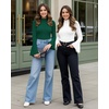 image:imageMANGOPOP Long Sleeve Mock Neck Shirts for Women Bell Sleeve Turtle Neck Tops Basic Going Out Tee BlouseDeep Green