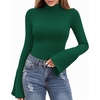 image:imageMANGOPOP Long Sleeve Mock Neck Shirts for Women Bell Sleeve Turtle Neck Tops Basic Going Out Tee BlouseDeep Green