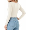image:imageMANGOPOP Long Sleeve Shirts for Women Thermal Crew Neck Fitted Fleece Tops Trendy Going Out Fall Winter Womens Tops 2026A02 White