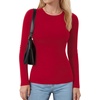 image:imageMANGOPOP Long Sleeve Shirts for Women Thermal Crew Neck Fitted Fleece Tops Trendy Going Out Fall Winter Womens Tops 2026Red