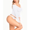 image:imageMANGOPOP Off The Shoulder Tops for Women Sexy Long Sleeve T Shirt Slim Fitted Tee Casual Blouse Going Out TopsA2long Sleeve White