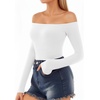 image:imageMANGOPOP Off The Shoulder Tops for Women Sexy Long Sleeve T Shirt Slim Fitted Tee Casual Blouse Going Out TopsA2long Sleeve White