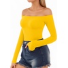 image:imageMANGOPOP Off The Shoulder Tops for Women Sexy Long Sleeve T Shirt Slim Fitted Tee Casual Blouse Going Out TopsB12long Sleeve Yellow