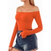 image:imageMANGOPOP Off The Shoulder Tops for Women Sexy Long Sleeve T Shirt Slim Fitted Tee Casual Blouse Going Out TopsB13long Sleeve Orange