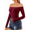 image:imageMANGOPOP Off The Shoulder Tops for Women Sexy Long Sleeve T Shirt Slim Fitted Tee Casual Blouse Going Out TopsB1long Sleeve Burgundy
