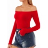 image:imageMANGOPOP Off The Shoulder Tops for Women Sexy Long Sleeve T Shirt Slim Fitted Tee Casual Blouse Going Out TopsB2long Sleeve Red