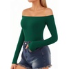 image:imageMANGOPOP Off The Shoulder Tops for Women Sexy Long Sleeve T Shirt Slim Fitted Tee Casual Blouse Going Out TopsB3long Sleeve Deep Green
